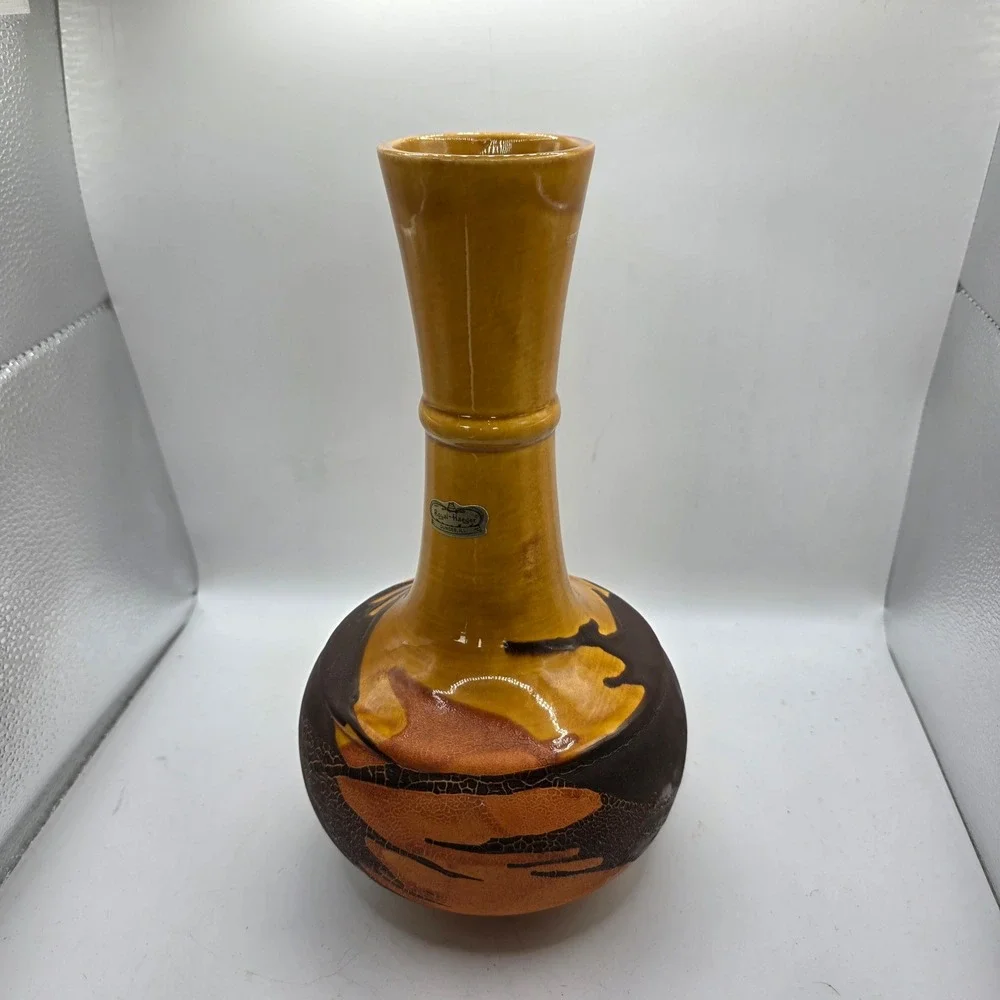 Royal Haeger Mid Century Modern Yellow Brown Drip Glaze Pottery Vase Vintage